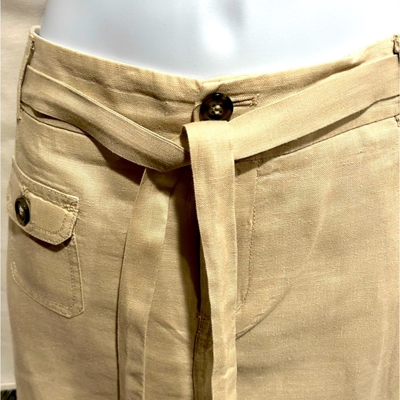 Cynthia Rowley size 10 linen tan midi skirt with belt, 2 pockets in back. - Picture 2 of 8